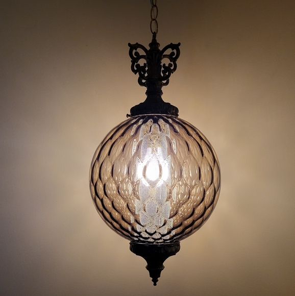 Other - Vintage Empoli MCM Glass Hanging SMOKEY GRAY Light Swag Lamp Retro Diffuser